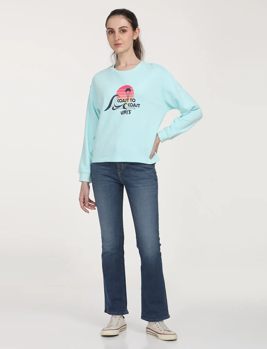 Women's Graphic Light Blue Crew Neck Sweatshirt LEVI'S