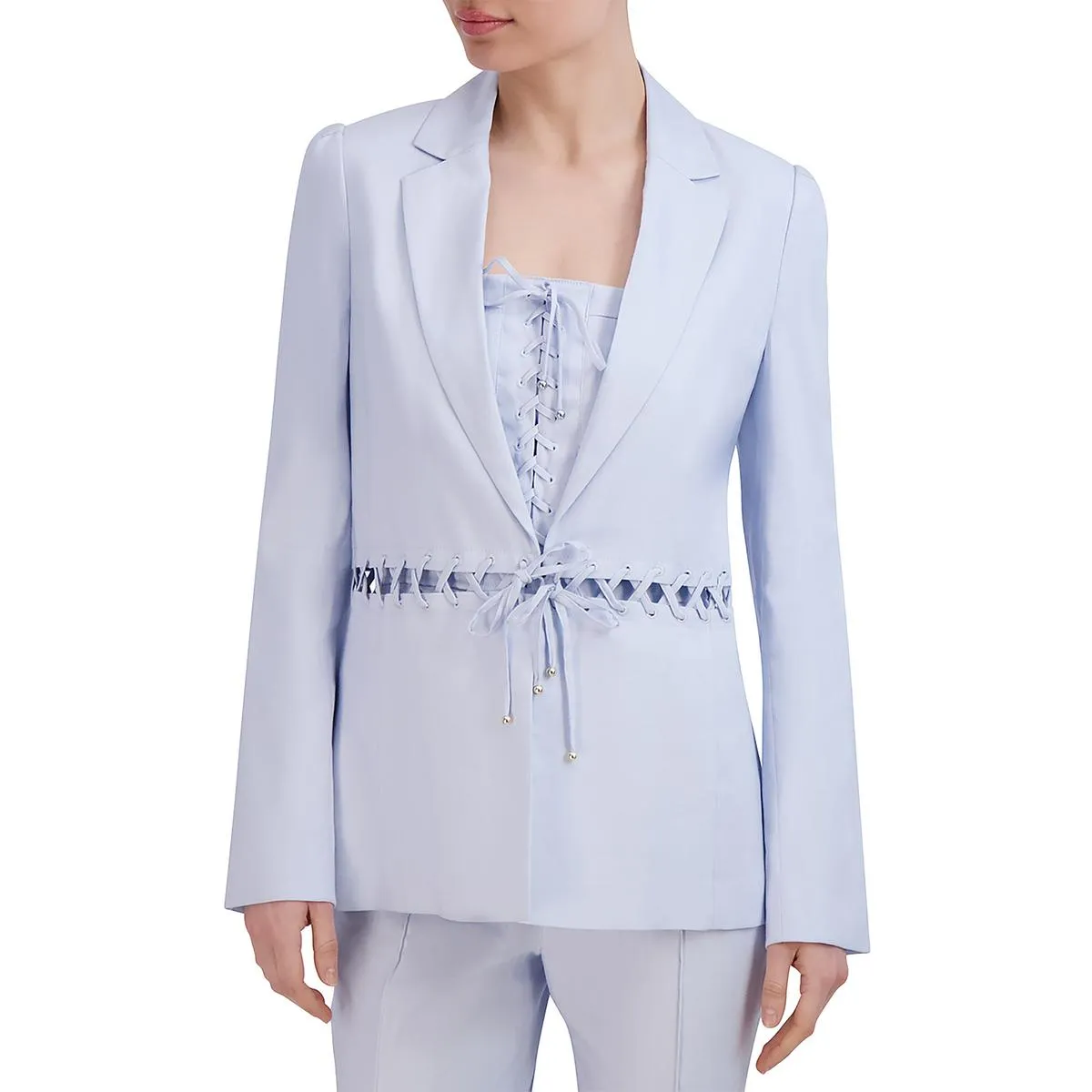Womens Linen Blend Lace Up Suit Jacket