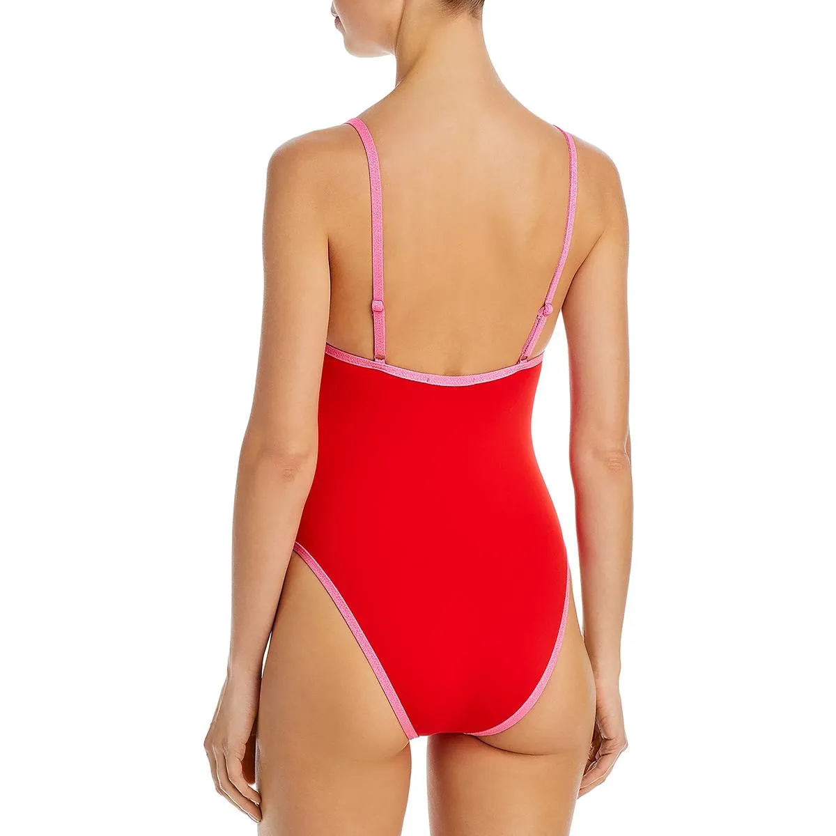 Womens Metallic Square Neck One-Piece Swimsuit