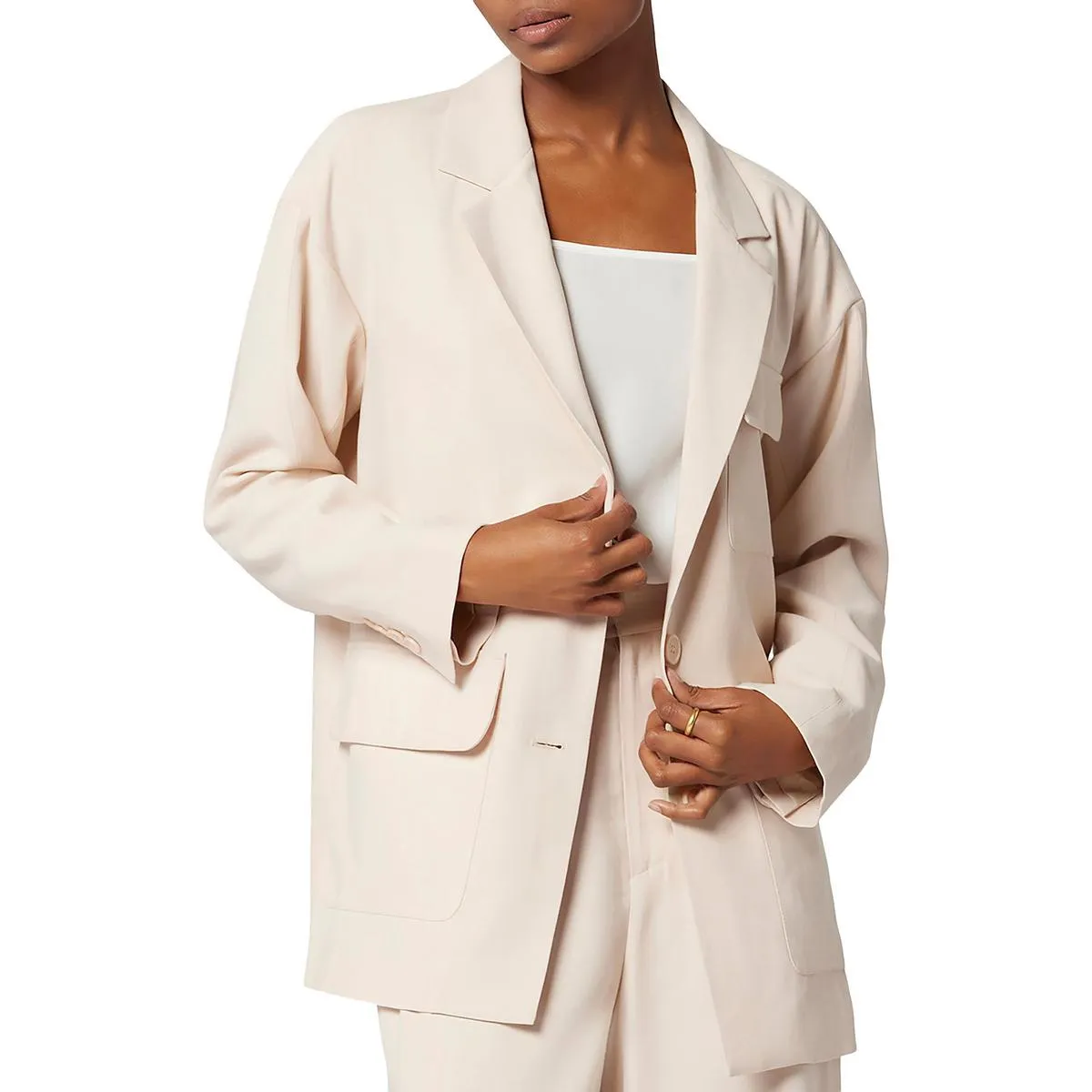 Womens Shoulder Pads Long Sleeve Two-Button Blazer