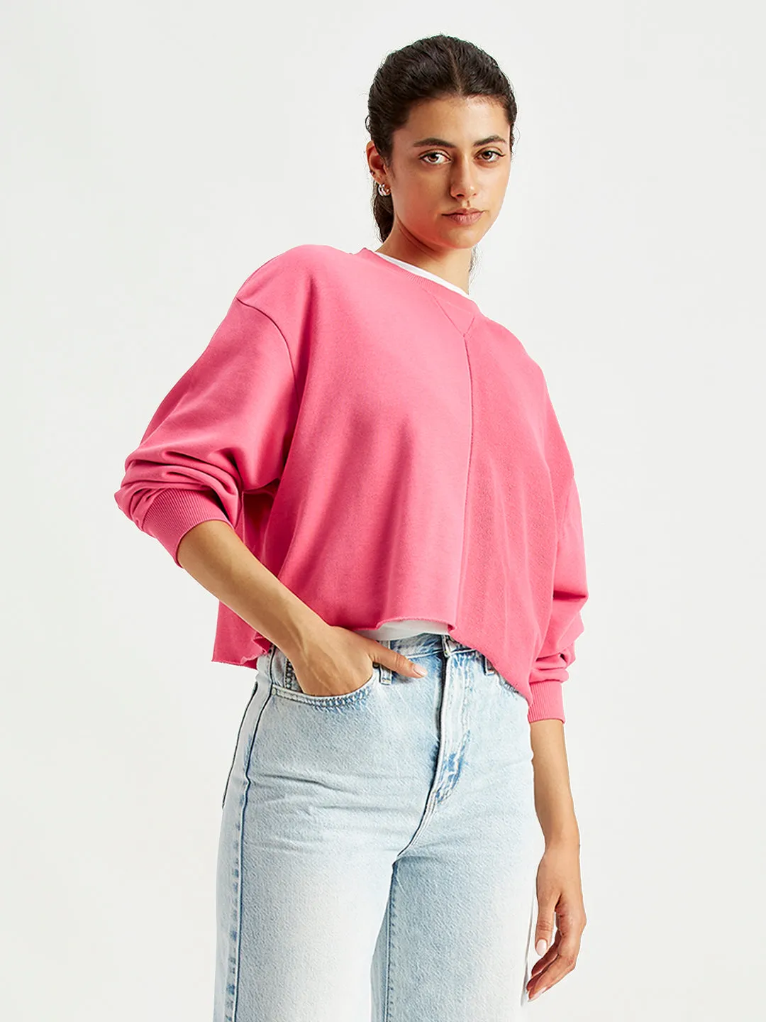 Women's Solid Pink Crew Neck Sweatshirt LEVI'S