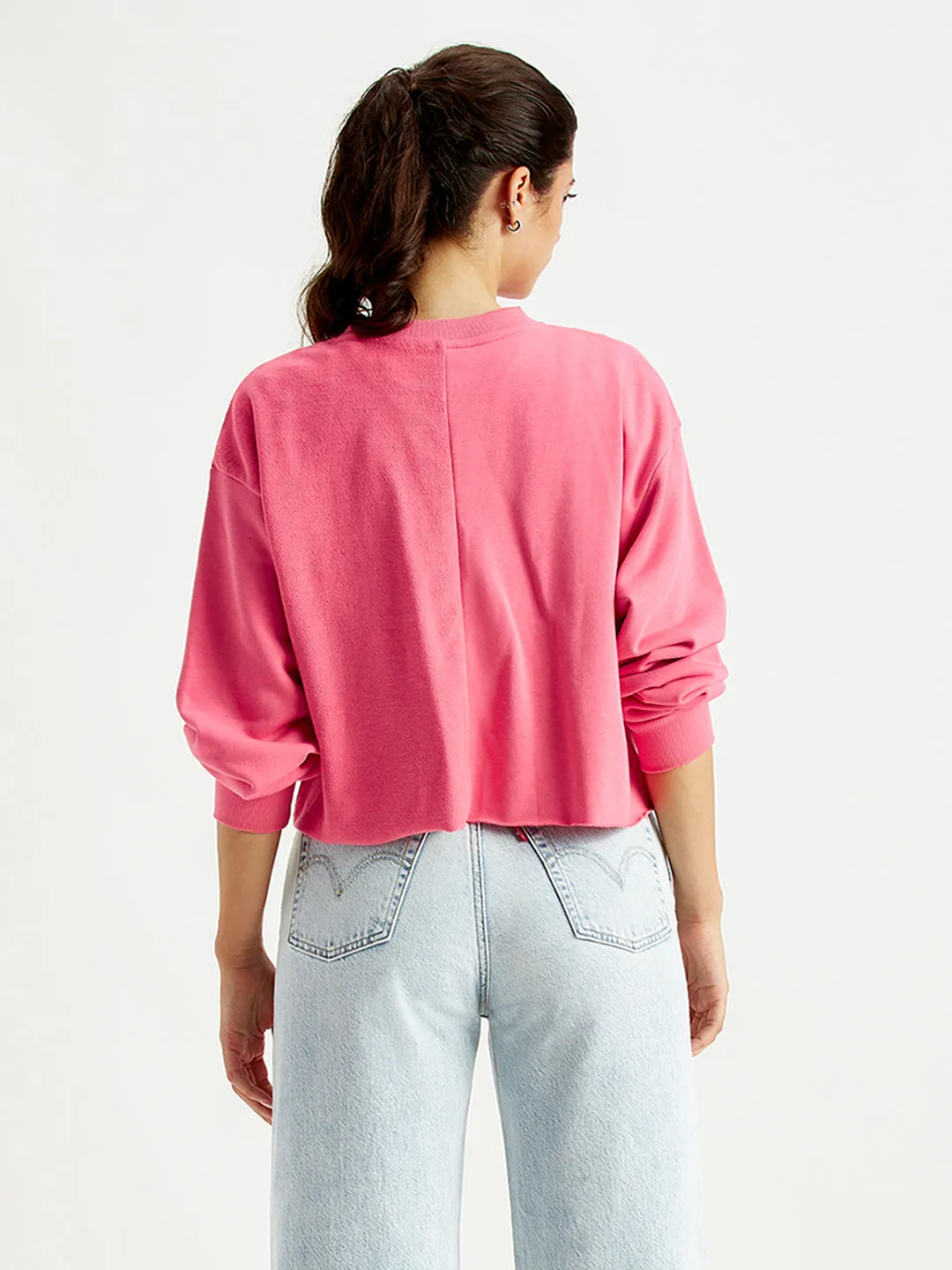 Women's Solid Pink Crew Neck Sweatshirt LEVI'S