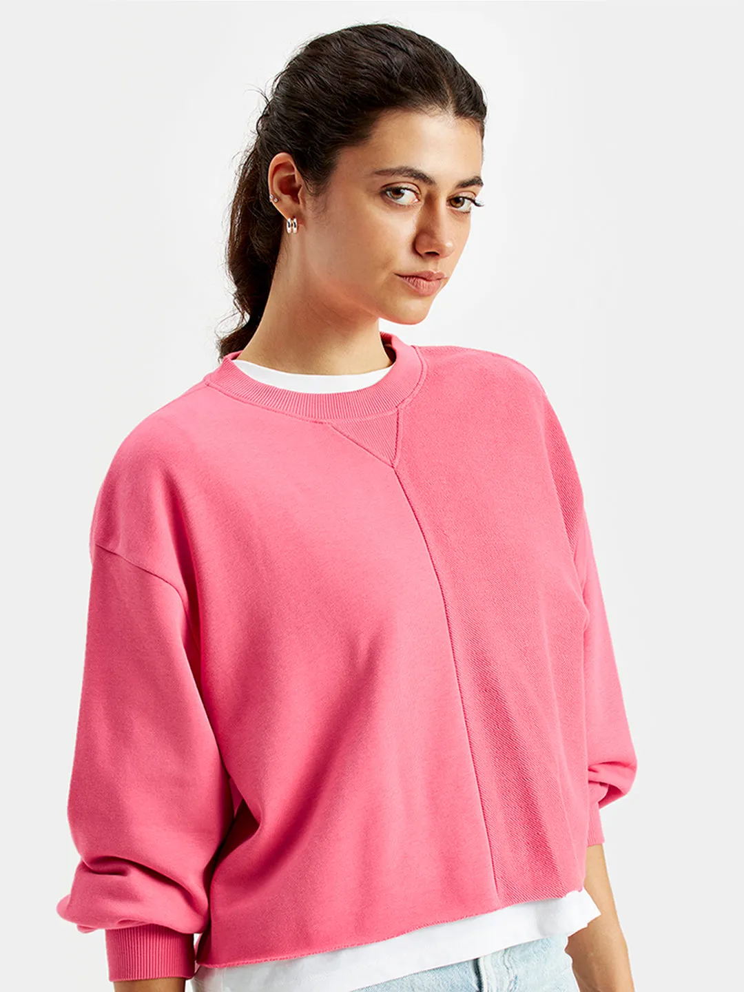 Women's Solid Pink Crew Neck Sweatshirt LEVI'S