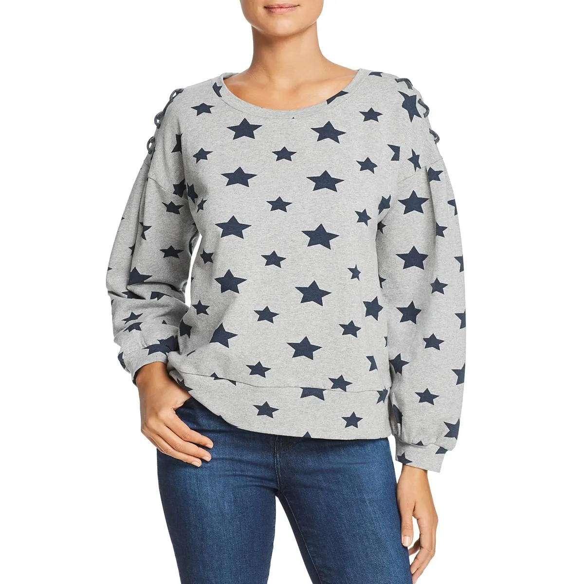 Womens Star Print Lace-Up Sweatshirt