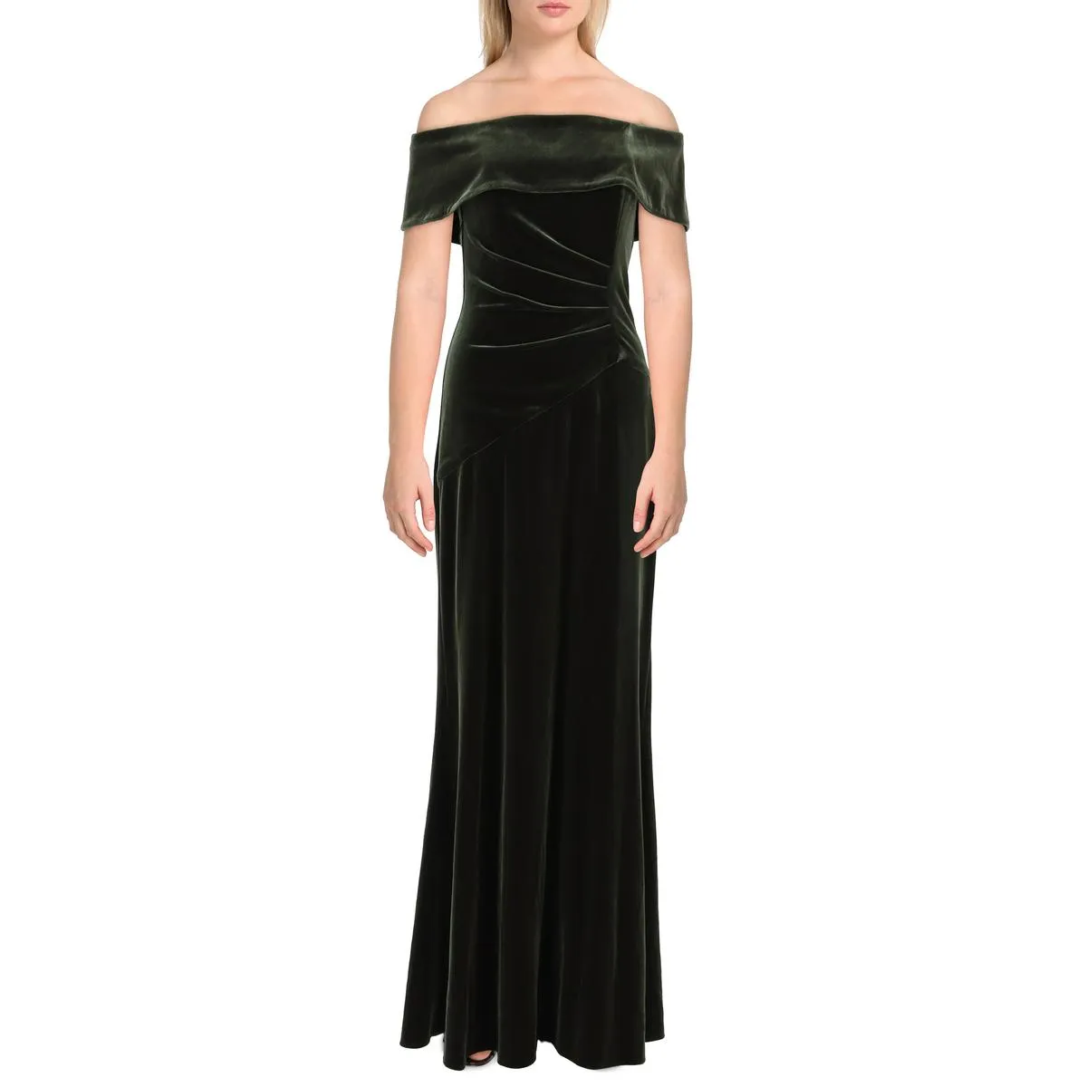 Womens Velvet Ruched Evening Dress