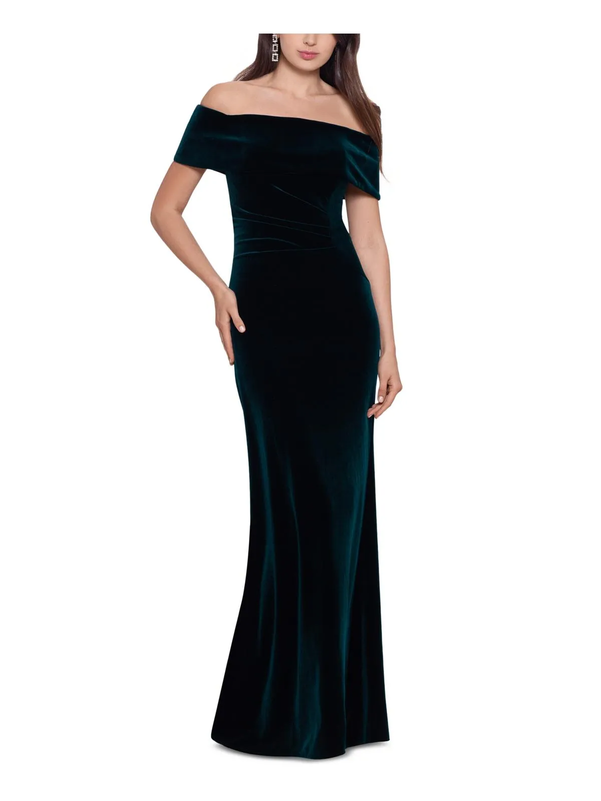 Womens Velvet Ruched Evening Dress