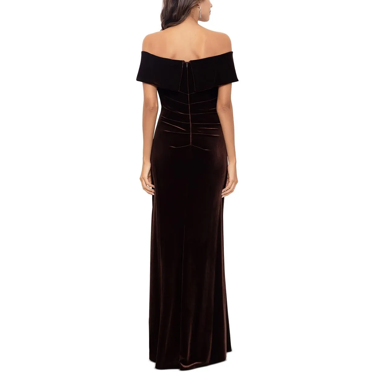 Womens Velvet Ruched Evening Dress