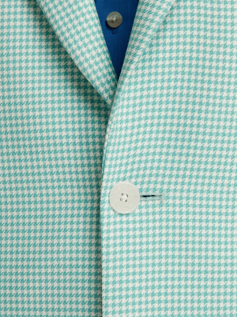 Wool Houndstooth Single Breasted Peak Lapel Sport Coat - Aqua
