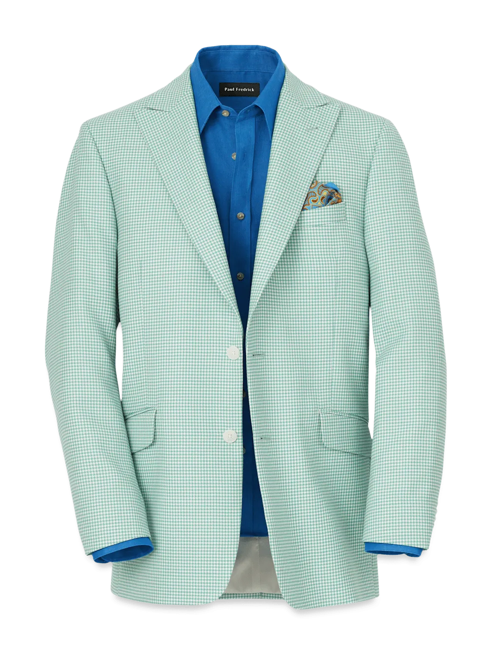 Wool Houndstooth Single Breasted Peak Lapel Sport Coat - Aqua