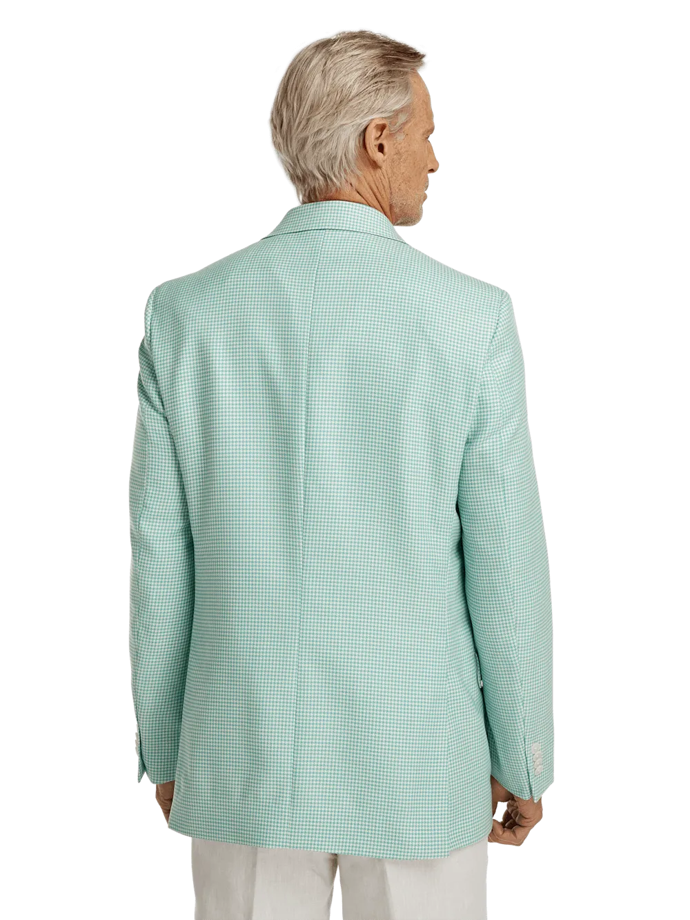 Wool Houndstooth Single Breasted Peak Lapel Sport Coat - Aqua