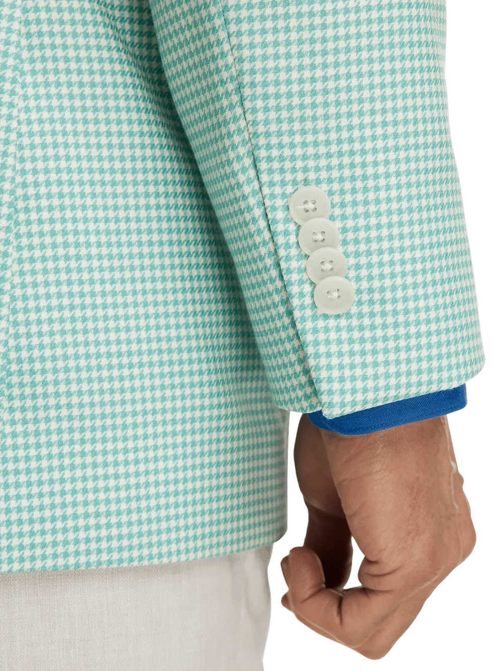 Wool Houndstooth Single Breasted Peak Lapel Sport Coat - Aqua