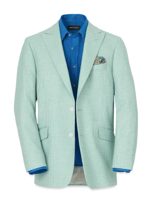 Wool Houndstooth Single Breasted Peak Lapel Sport Coat - Aqua