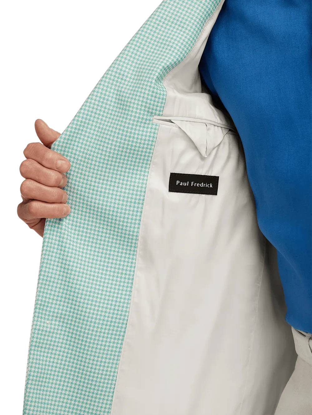 Wool Houndstooth Single Breasted Peak Lapel Sport Coat - Aqua