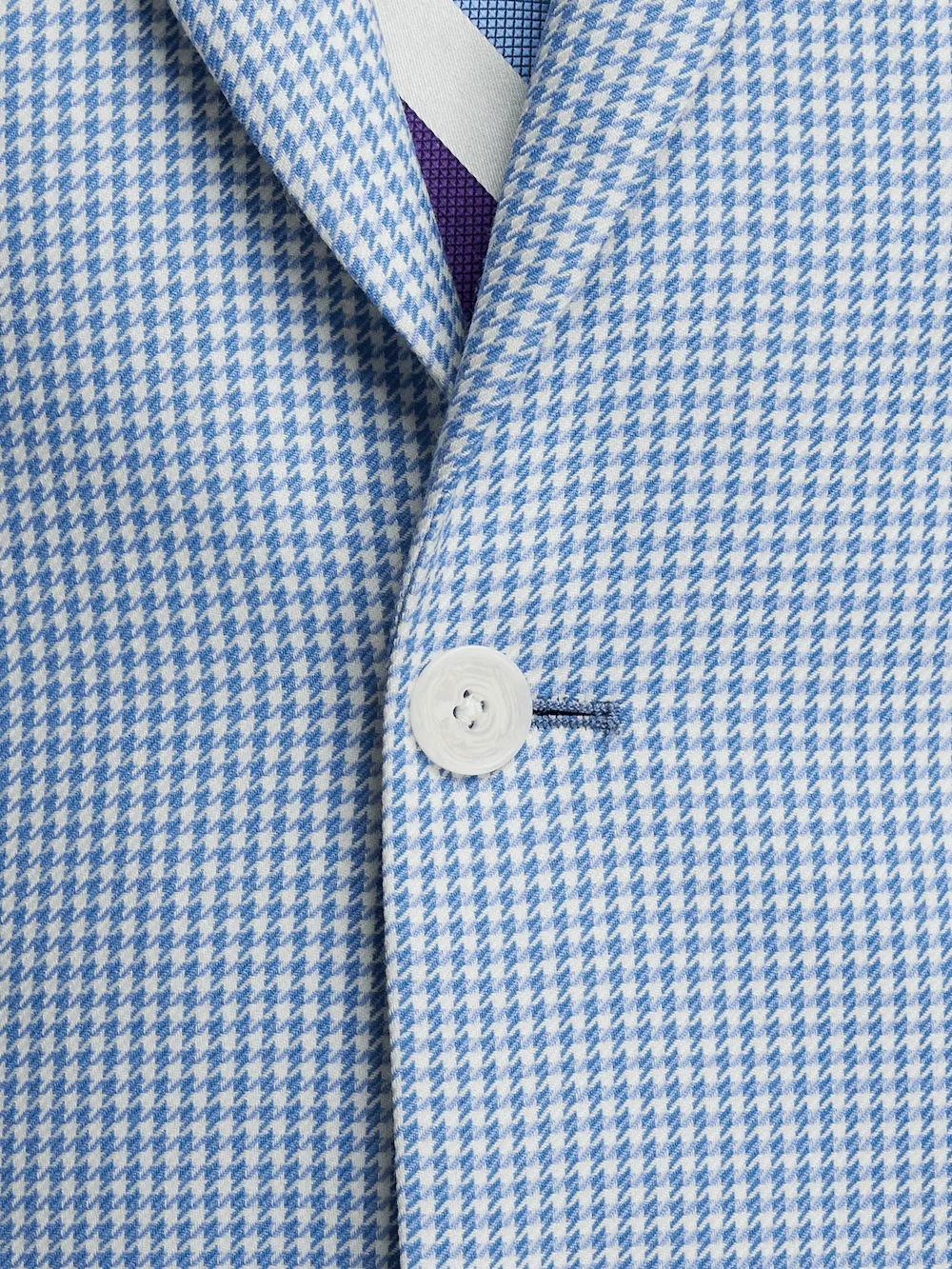 Wool Houndstooth Single Breasted Peak Lapel Sport Coat - Ocean Blue