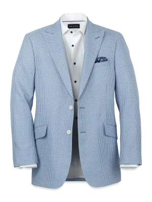 Wool Houndstooth Single Breasted Peak Lapel Sport Coat - Ocean Blue