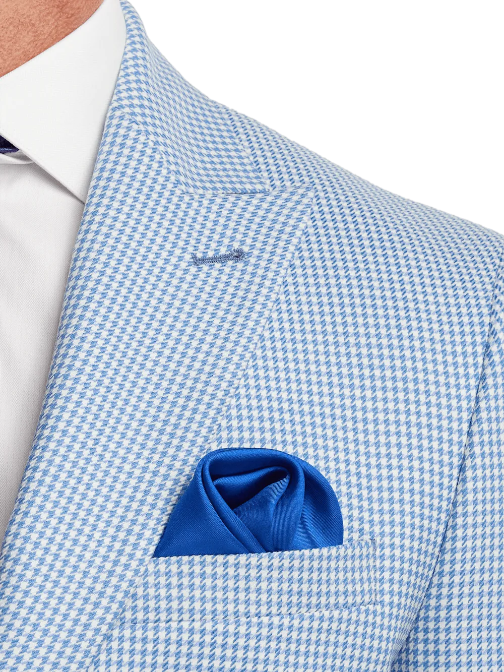 Wool Houndstooth Single Breasted Peak Lapel Sport Coat - Ocean Blue