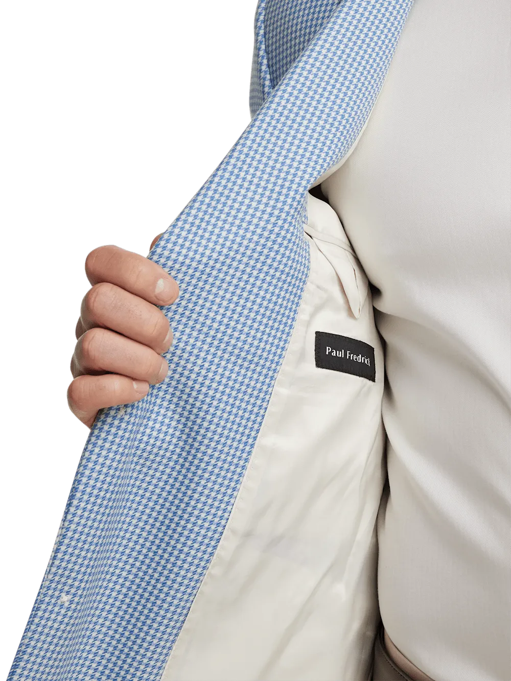Wool Houndstooth Single Breasted Peak Lapel Sport Coat - Ocean Blue