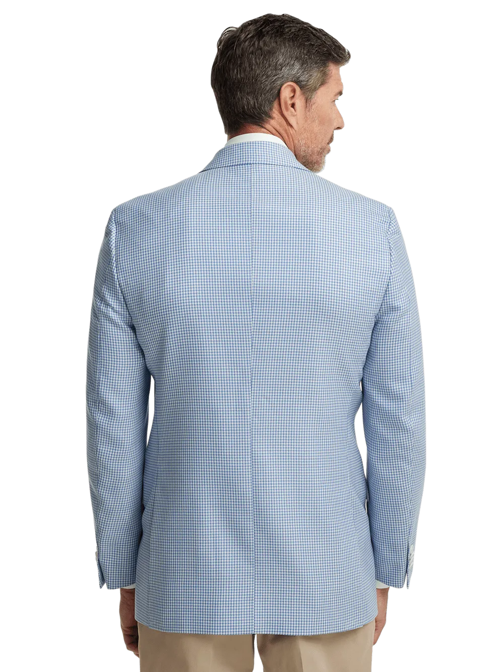 Wool Houndstooth Single Breasted Peak Lapel Sport Coat - Ocean Blue