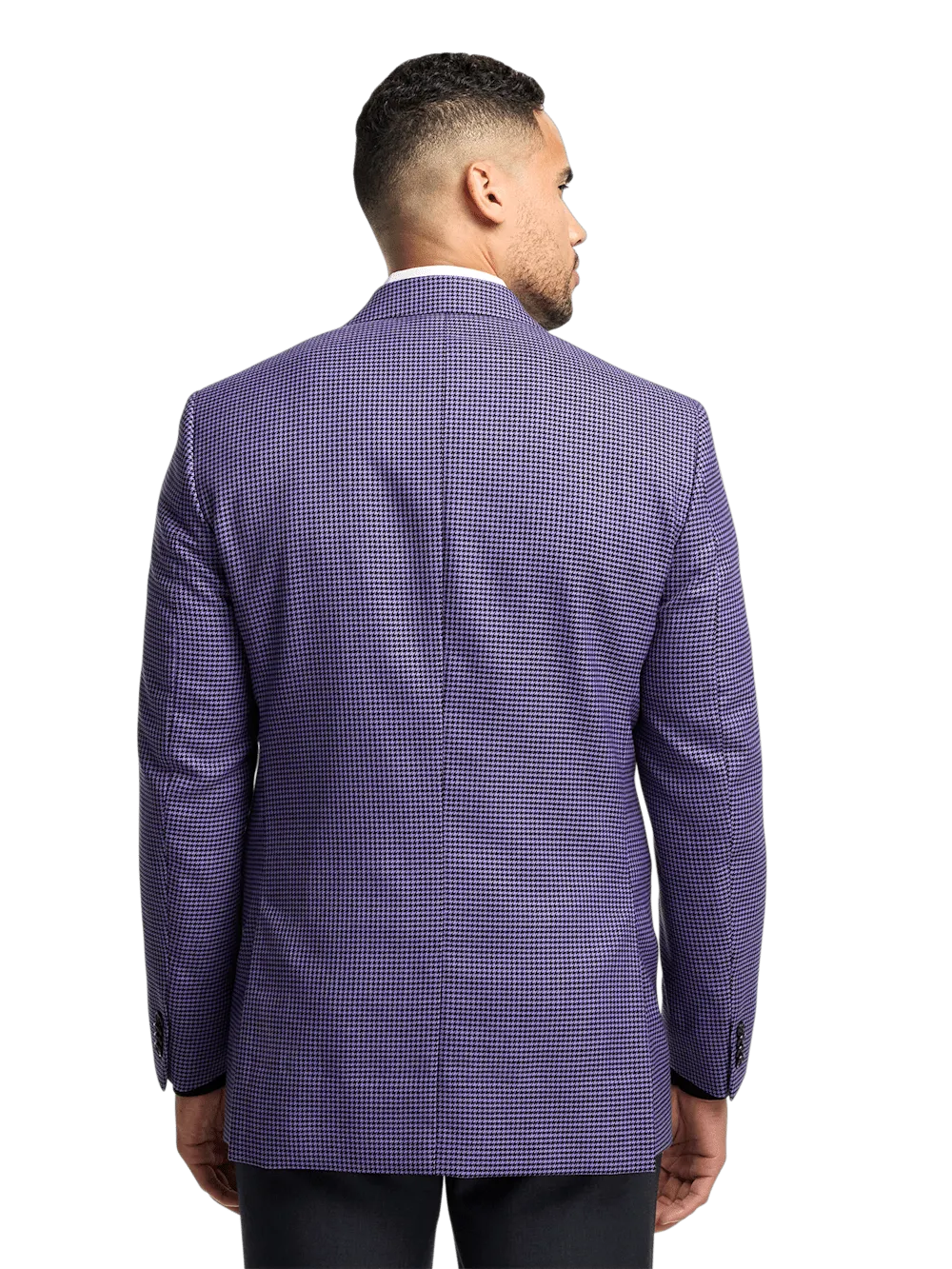 Wool Houndstooth Single Breasted Peak Lapel Sport Coat - Purple