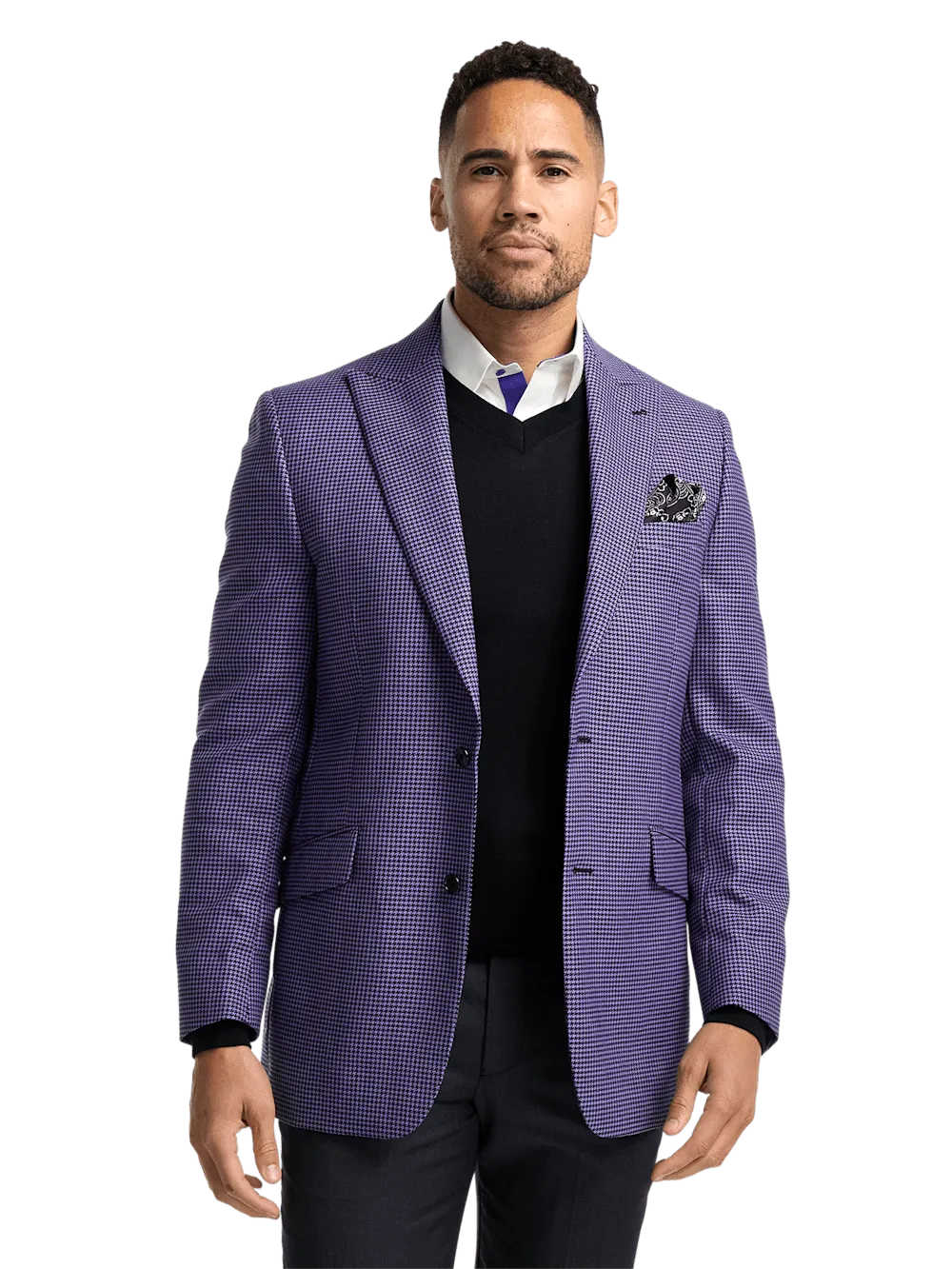 Wool Houndstooth Single Breasted Peak Lapel Sport Coat - Purple