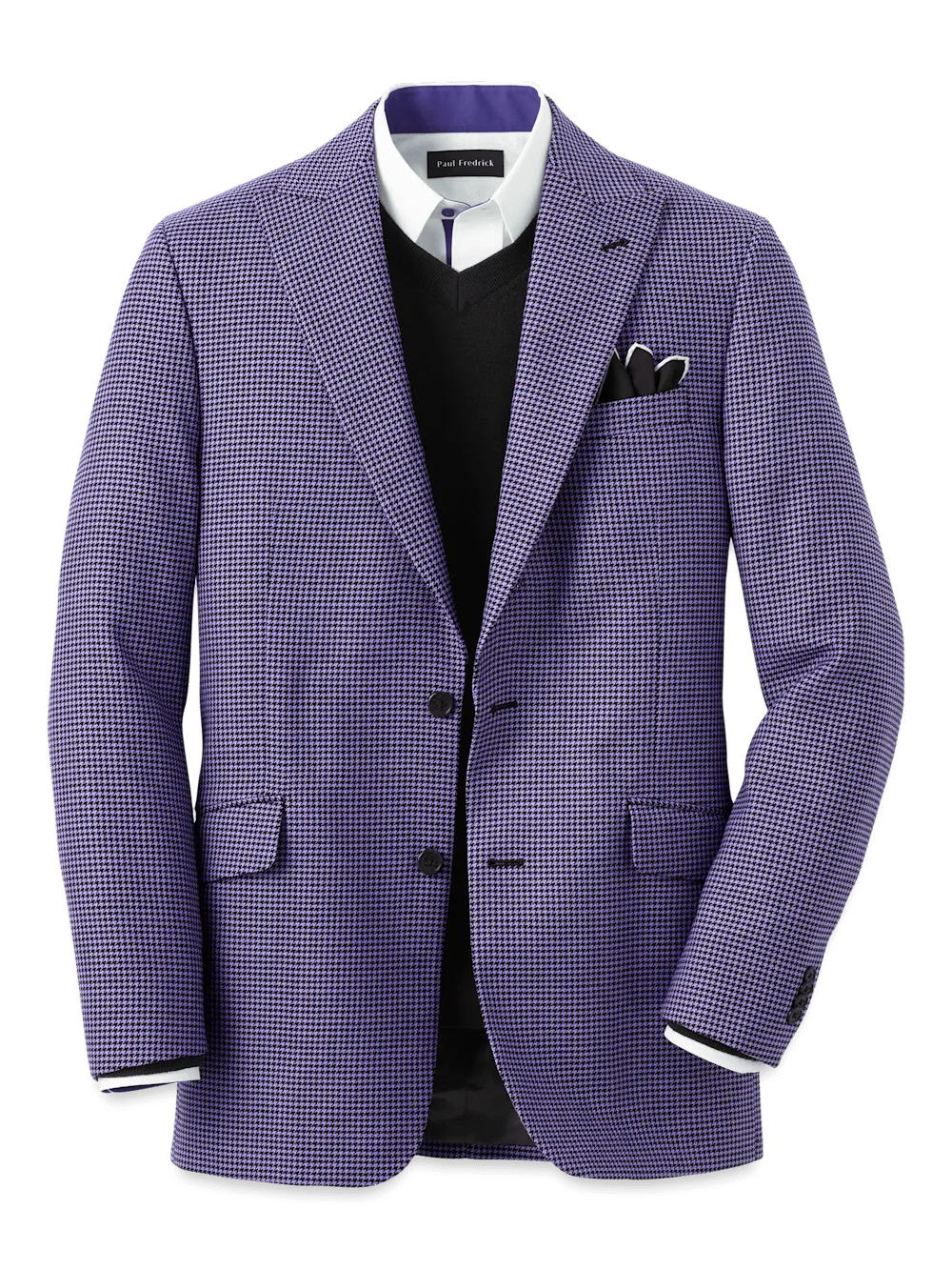 Wool Houndstooth Single Breasted Peak Lapel Sport Coat - Purple
