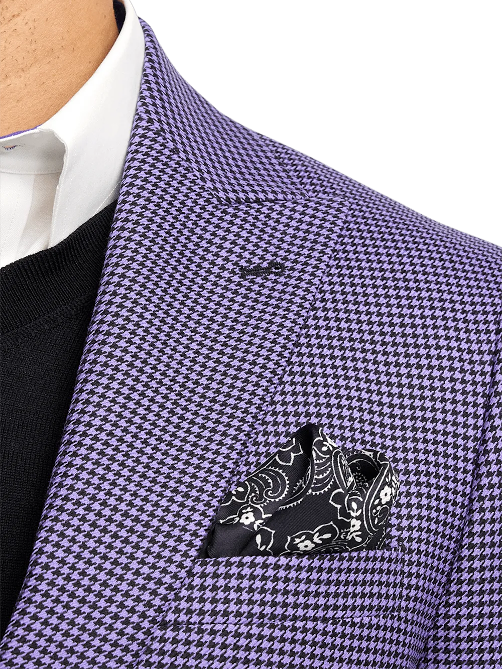 Wool Houndstooth Single Breasted Peak Lapel Sport Coat - Purple