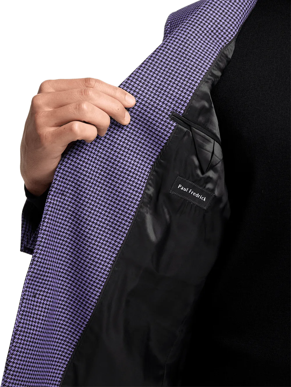 Wool Houndstooth Single Breasted Peak Lapel Sport Coat - Purple