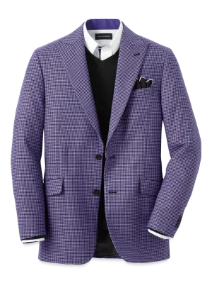 Wool Houndstooth Single Breasted Peak Lapel Sport Coat - Purple