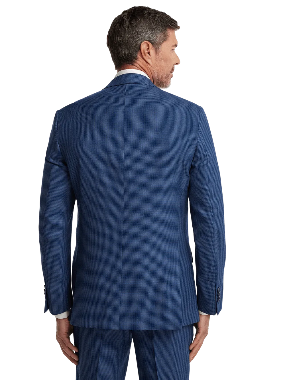 Wool Houndstooth Single Breasted Peak Lapel Suit Jacket - Blue