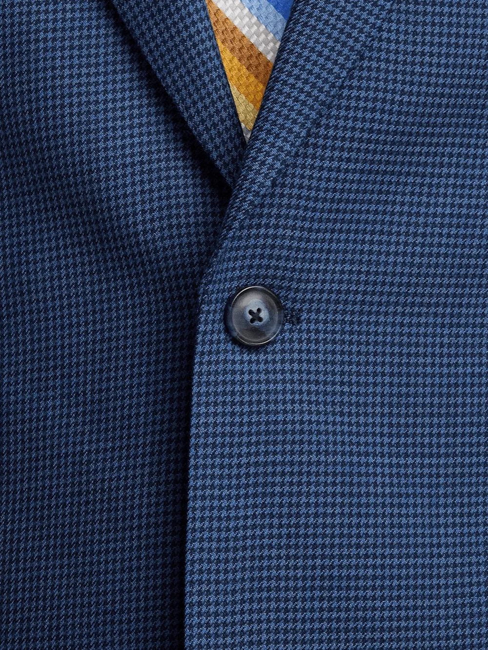 Wool Houndstooth Single Breasted Peak Lapel Suit Jacket - Blue