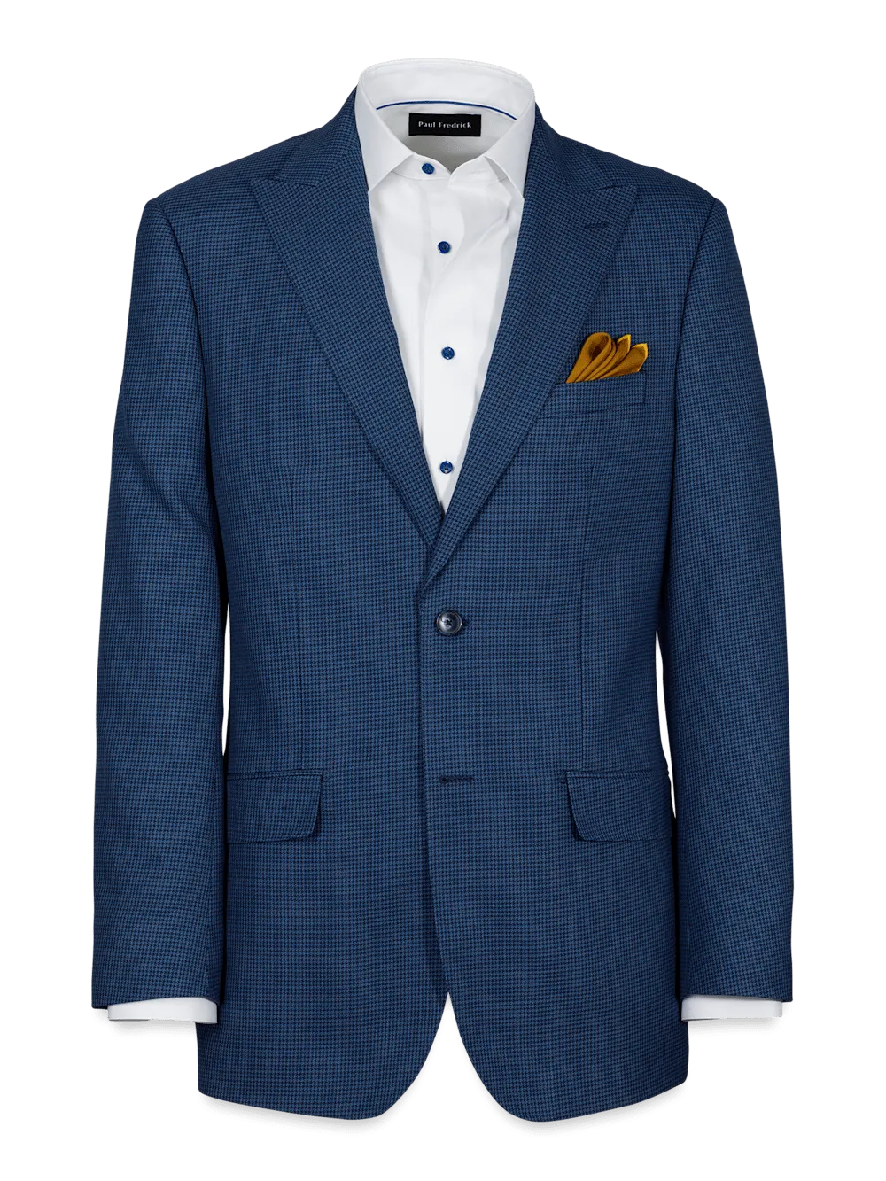 Wool Houndstooth Single Breasted Peak Lapel Suit Jacket - Blue