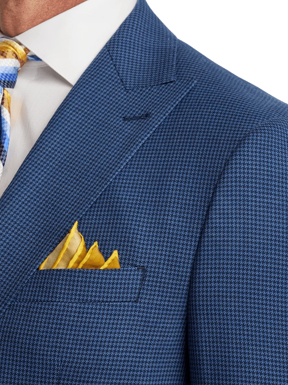 Wool Houndstooth Single Breasted Peak Lapel Suit Jacket - Blue