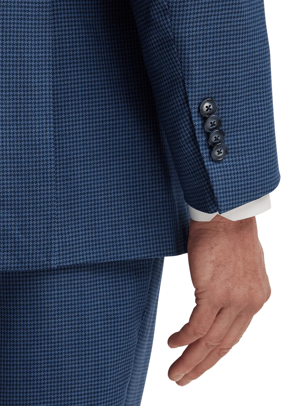 Wool Houndstooth Single Breasted Peak Lapel Suit Jacket - Blue