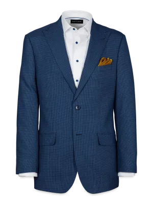 Wool Houndstooth Single Breasted Peak Lapel Suit Jacket - Blue
