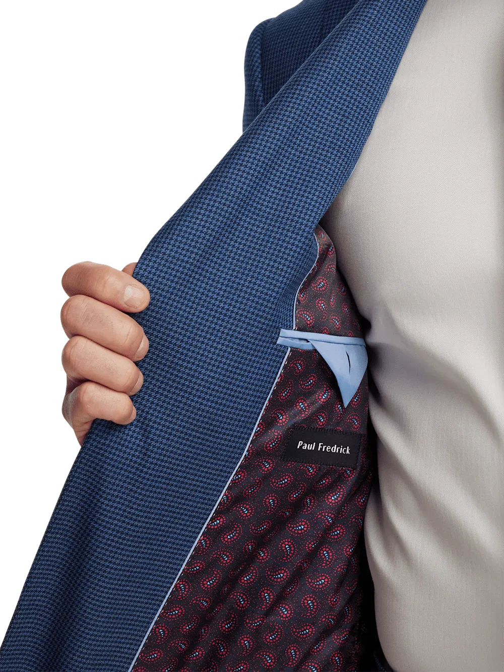 Wool Houndstooth Single Breasted Peak Lapel Suit Jacket - Blue