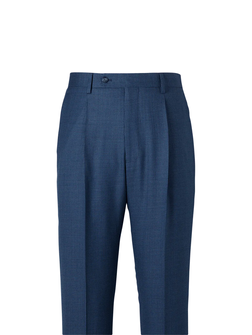 Wool Houndstooth Single Pleat Suit Pants - Blue