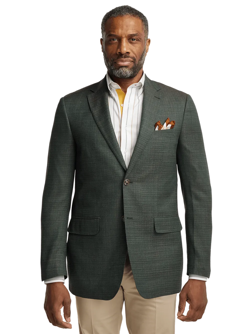 Wool Single Breasted Notch Lapel Sport Coat - Green/tan