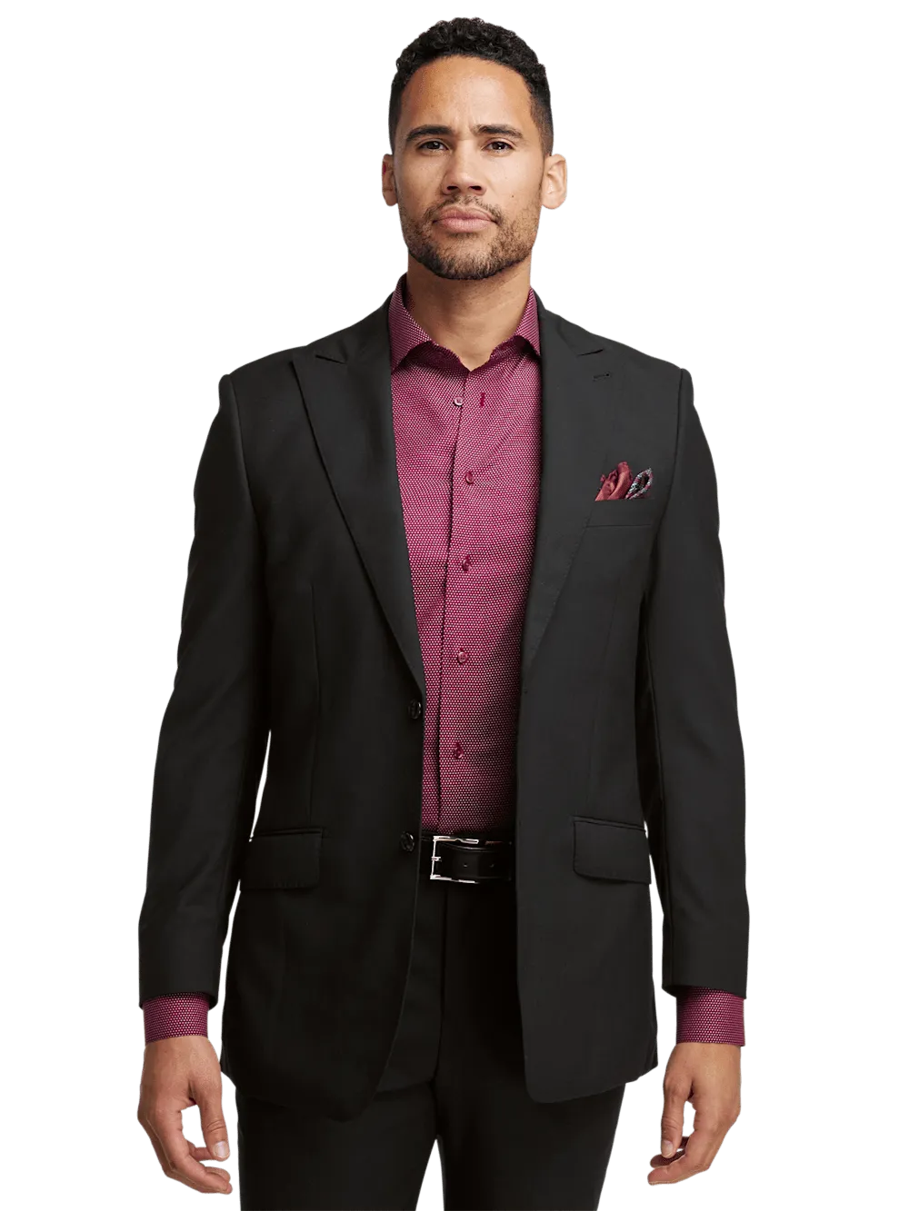 Wool Stretch Bengaline Peak Lapel Suit Jacket - Black