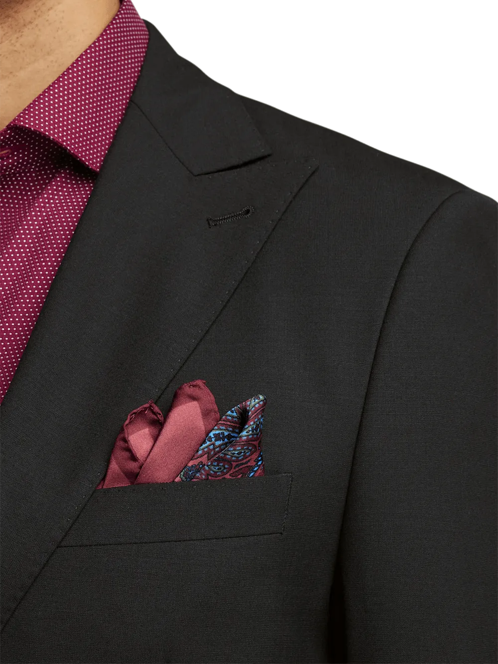 Wool Stretch Bengaline Peak Lapel Suit Jacket - Black