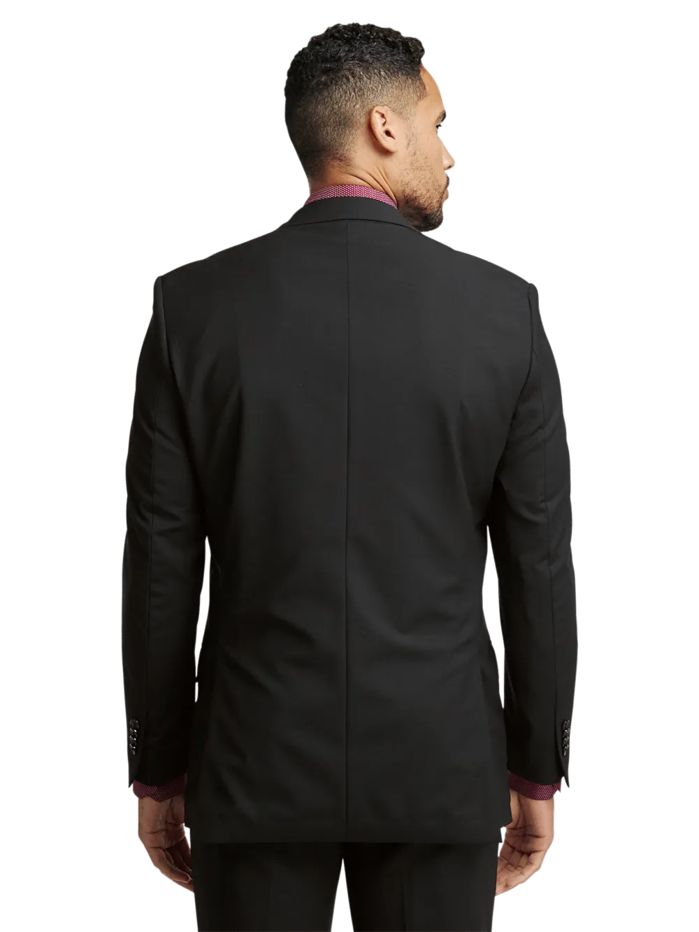 Wool Stretch Bengaline Peak Lapel Suit Jacket - Black