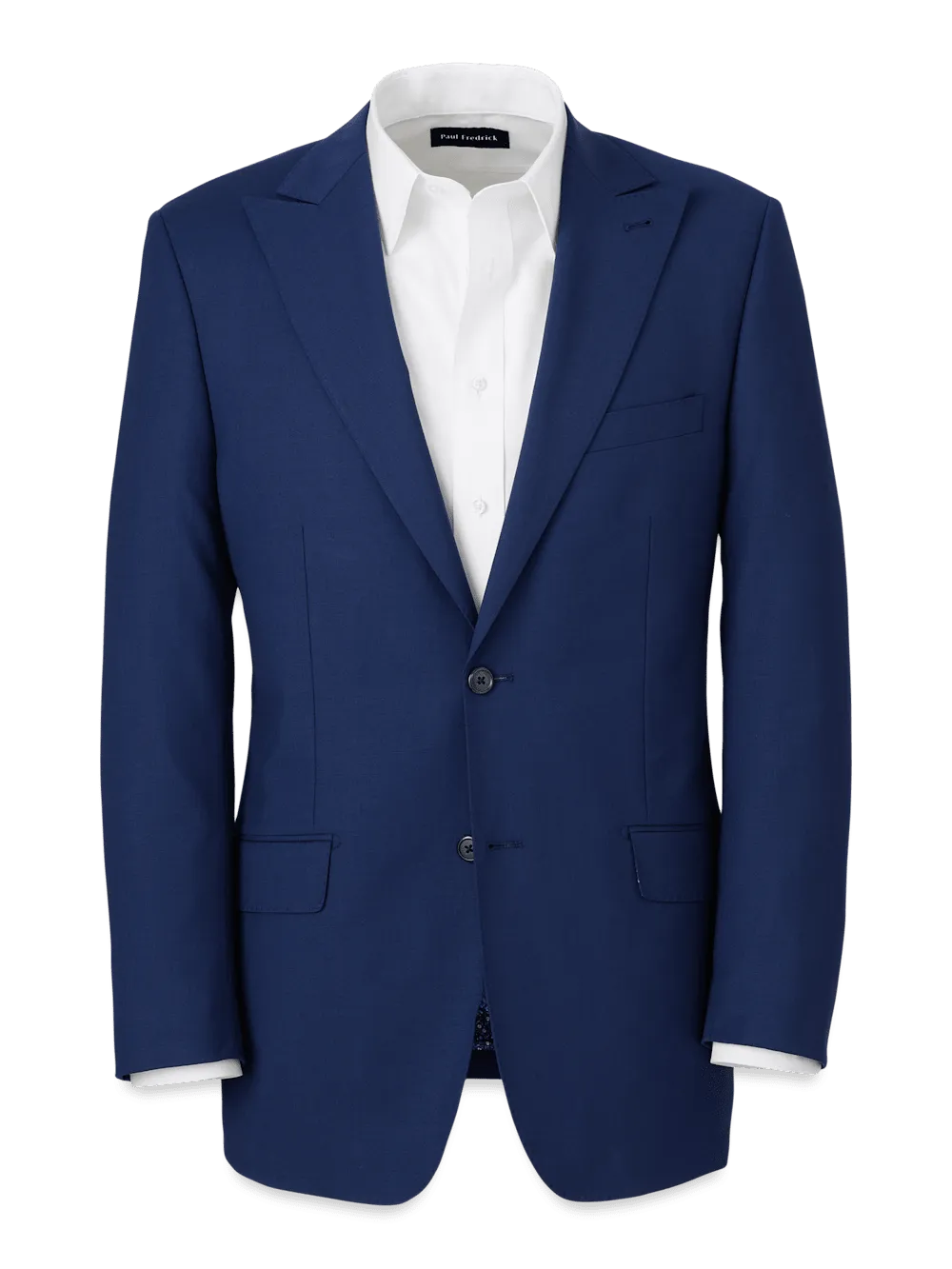 Wool Stretch Bengaline Peak Lapel Suit Jacket - Blue