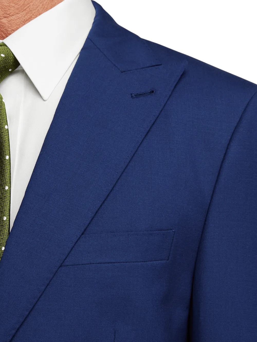Wool Stretch Bengaline Peak Lapel Suit Jacket - Blue