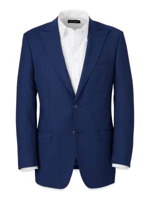 Wool Stretch Bengaline Peak Lapel Suit Jacket - Blue