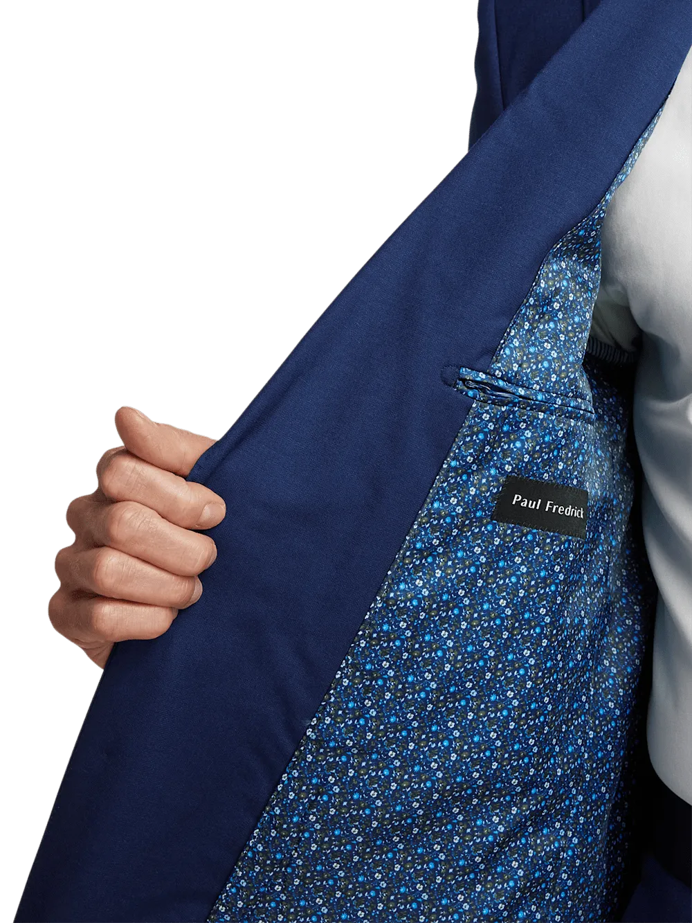 Wool Stretch Bengaline Peak Lapel Suit Jacket - Blue
