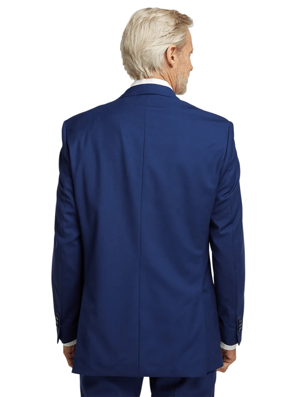 Wool Stretch Bengaline Peak Lapel Suit Jacket - Blue