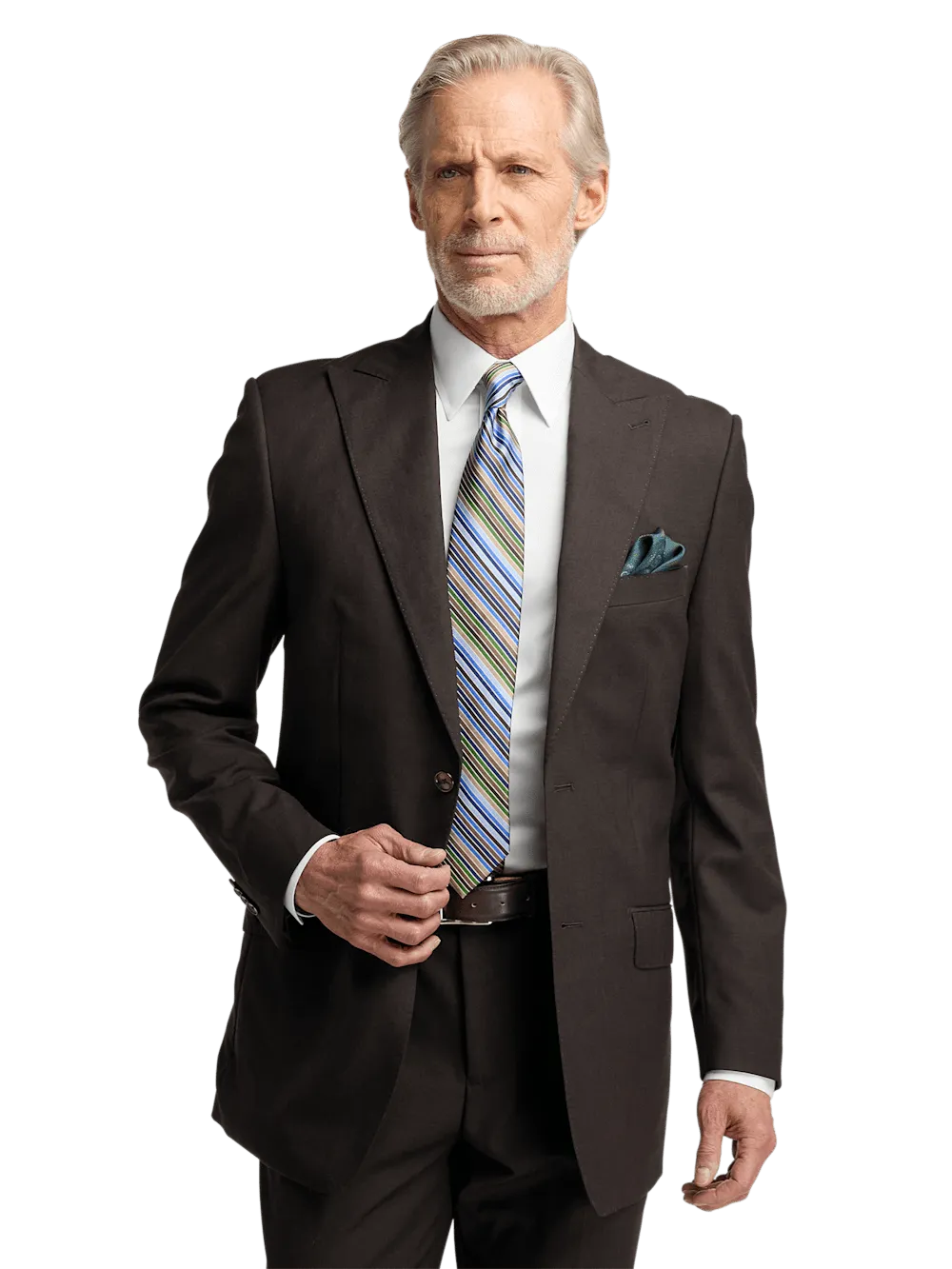Wool Stretch Bengaline Peak Lapel Suit Jacket - Dark Brown