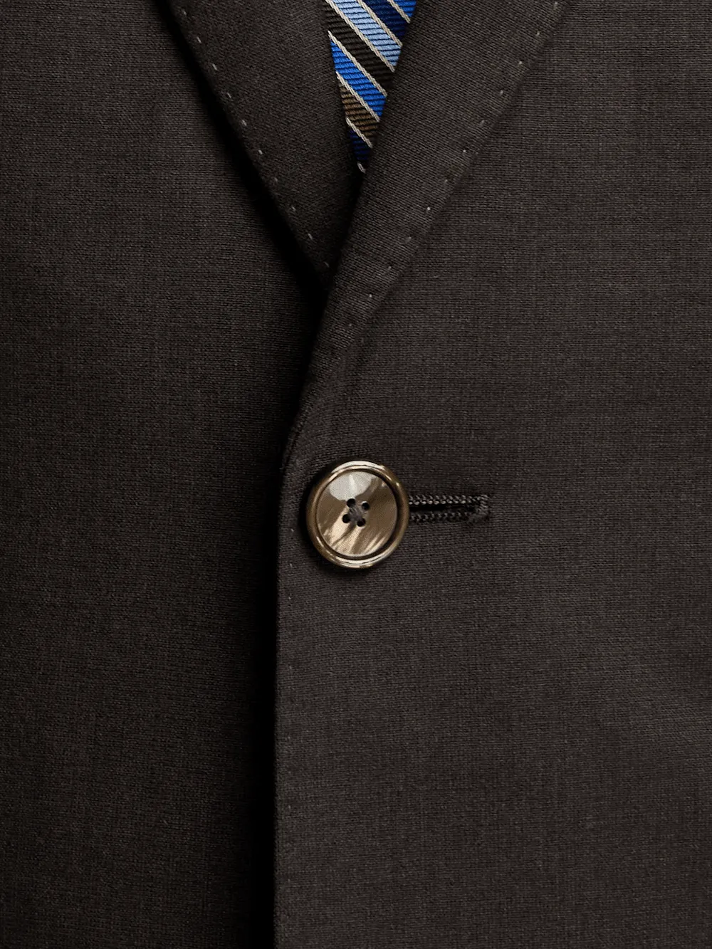 Wool Stretch Bengaline Peak Lapel Suit Jacket - Dark Brown