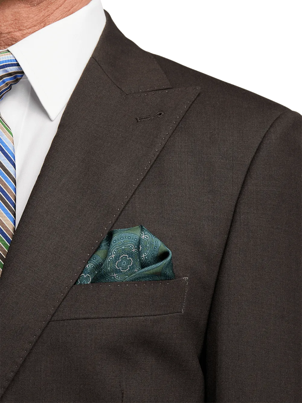 Wool Stretch Bengaline Peak Lapel Suit Jacket - Dark Brown