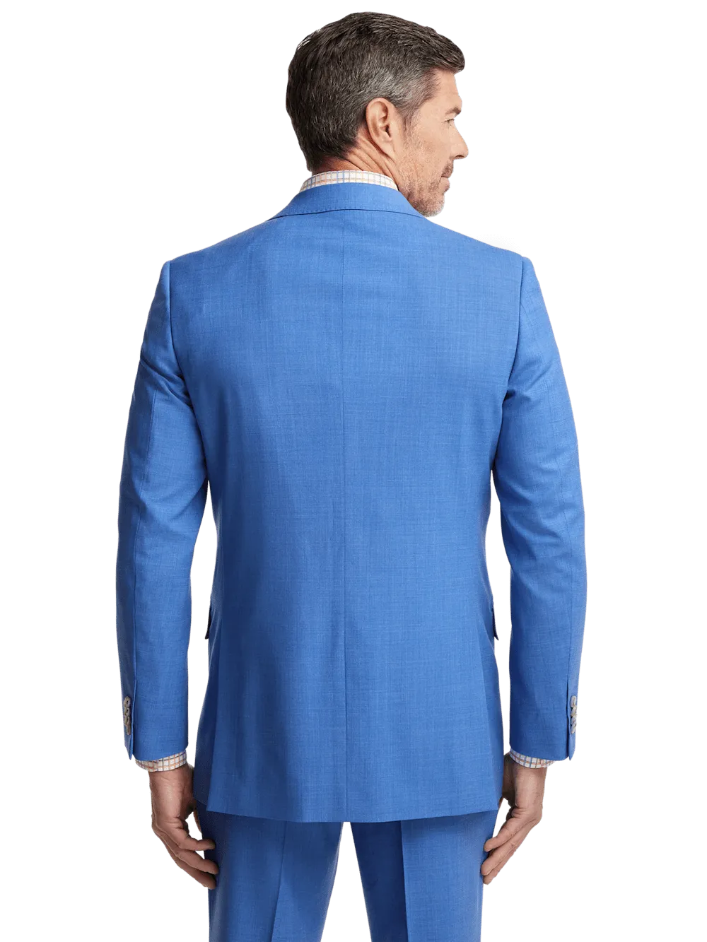 Wool Stretch Bengaline Peak Lapel Suit Jacket - French Blue