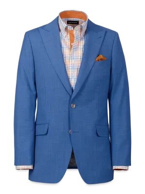 Wool Stretch Bengaline Peak Lapel Suit Jacket - French Blue